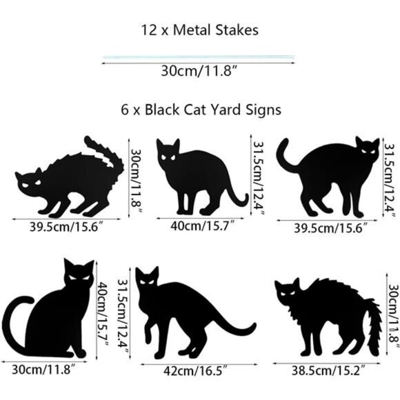 6 Pack Halloween Black Cat Yard Signs with Stakes Silhouette Halloween Decor - Picture 6 of 8